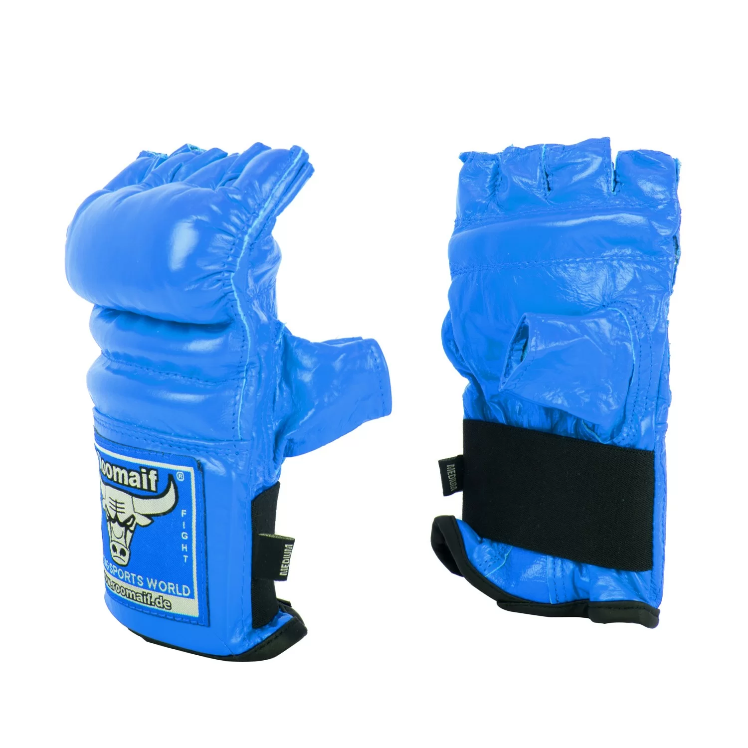Фото Перчатки для единоборств Roomaif MMA RBM-124 кожа blue со склада магазина СпортСЕ