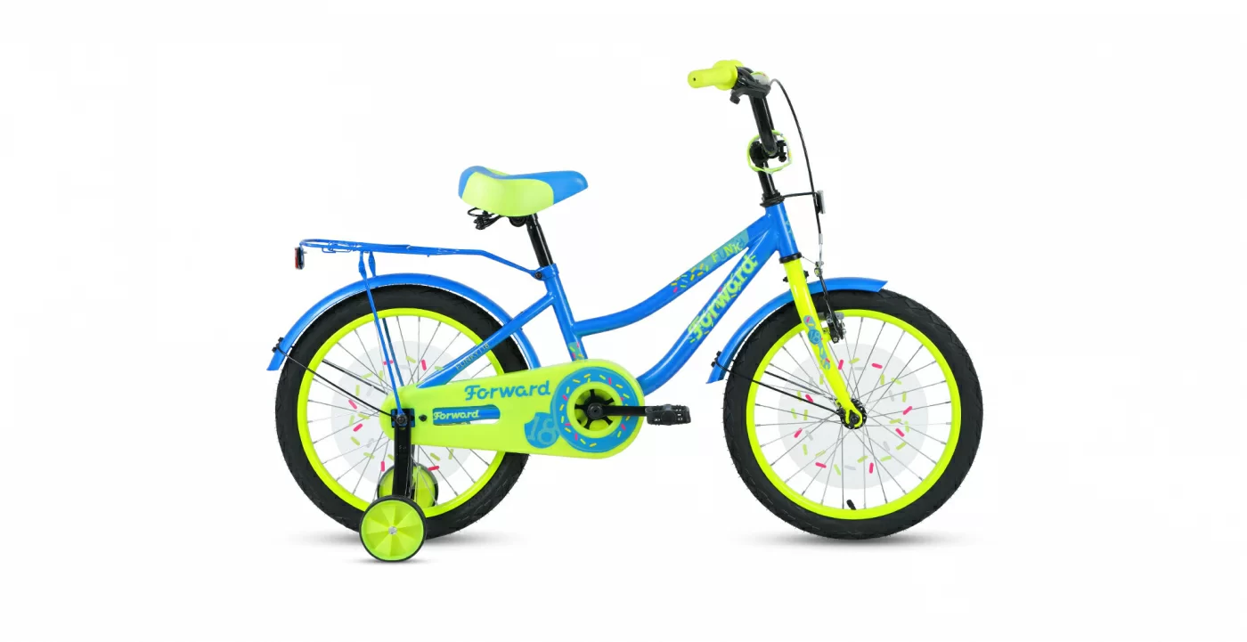Фото Велосипед Forward Funky 18 (2020-2021) голубой/ярко-зеленый 1BKW1K1D1024 со склада магазина СпортСЕ