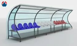 Скамейка для запасных игроков на 15 мест (с навесом из поликарбоната и полом)