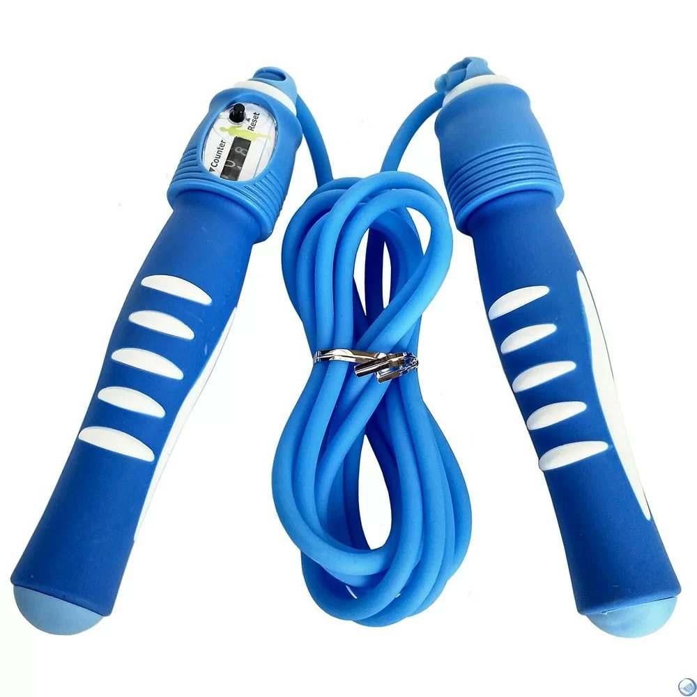 Фото Скакалка 2.8 м со счетчиком R18146 ручки ПП, шнур резина, синяя 10014664 со склада магазина СпортСЕ