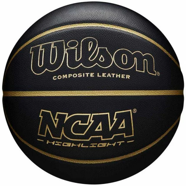 Фото Мяч баскетбольный Wilson NCAA Highlight Gold №7 композит черно-золотистый WTB067519XB07 со склада магазина СпортСЕ