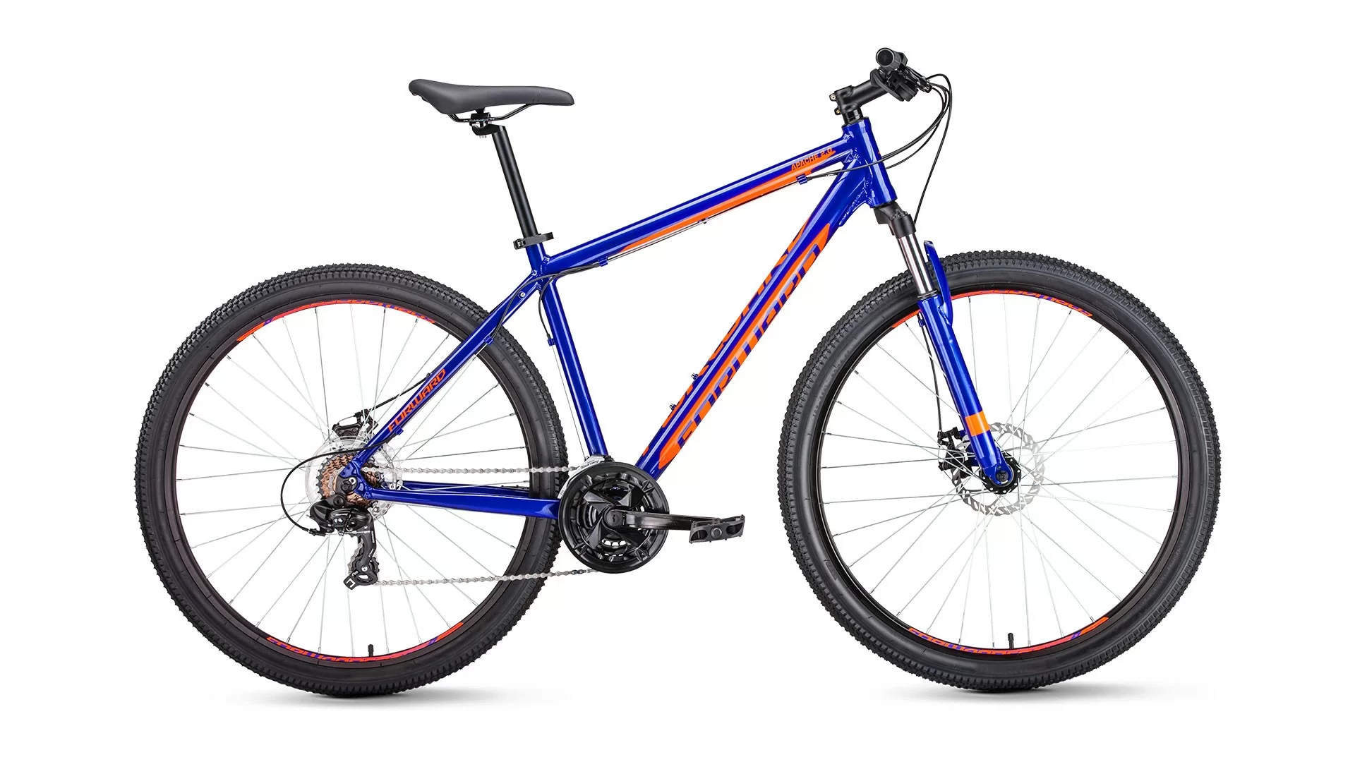 Велосипед Forward Apache 29 2.0 disc (21ск) (2019) синий/оранжевый купить  по цене 21 399 ₽ в интернет-магазине СпортСЕ с доставкой по России 🚚 фото,  характеристики, отзывы
