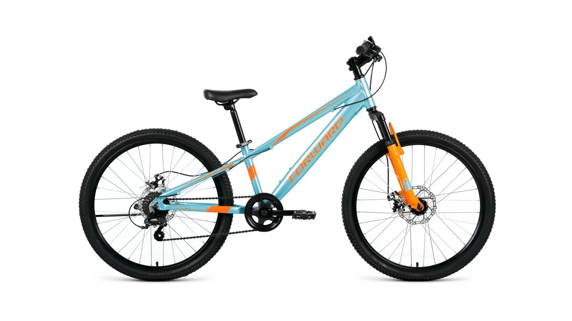 Фото Велосипед Forward Rise 24 2.0 disc (2020) голубой/оранжевый RBKW01647003 со склада магазина СпортСЕ