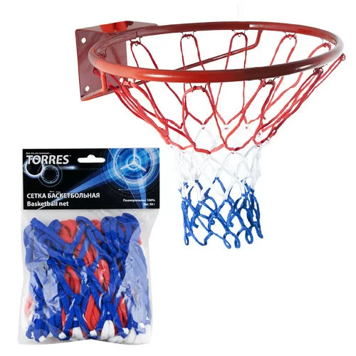 Фото Сетка баскетбольная Torres 4мм ПП вес 50 г бело-синий-красный SS11050 со склада магазина СпортСЕ