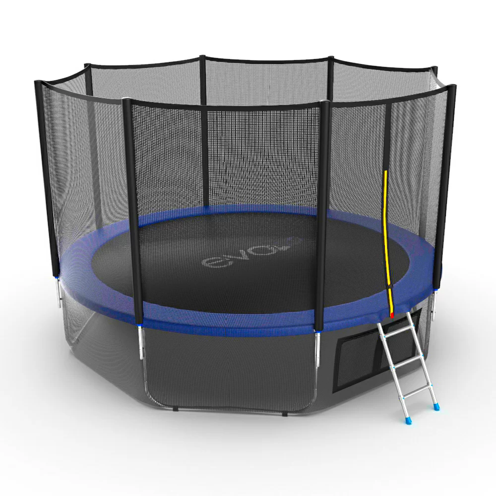 Фото EVO JUMP External 12ft (Blue) + Lower net. Батут с внешней сеткой и лестницей, диаметр 12ft (синий) + нижняя сеть со склада магазина СпортСЕ