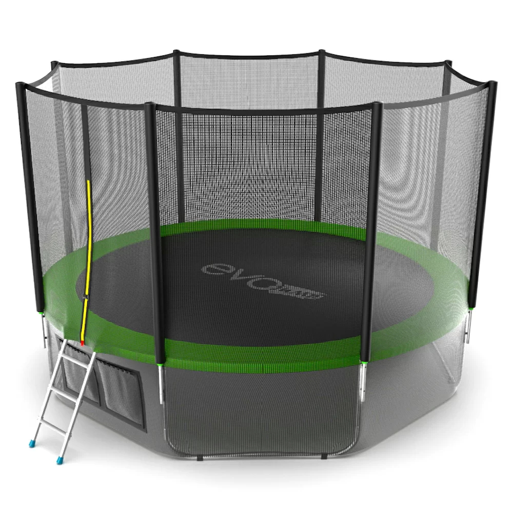 Фото EVO JUMP External 12ft (Green) + Lower net. Батут с внешней сеткой и лестницей, диаметр 12ft (зеленый) + нижняя сеть со склада магазина СпортСЕ