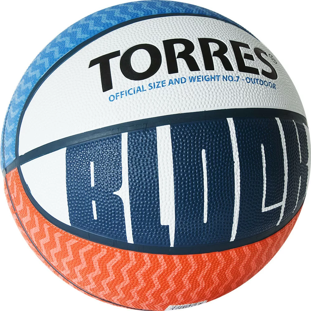 Фото Мяч баскетбольный Torres Block №7 резина бело-сине-красный B02077 со склада магазина СпортСЕ