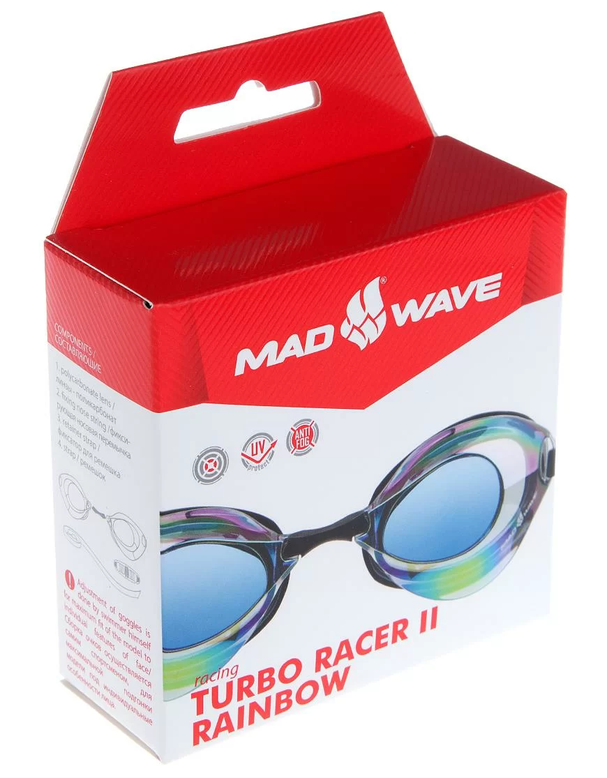 Фото Очки для плавания Mad Wave Turbo Racer II Rainbow стартовые turquoise M0458 06 0 10W со склада магазина СпортСЕ