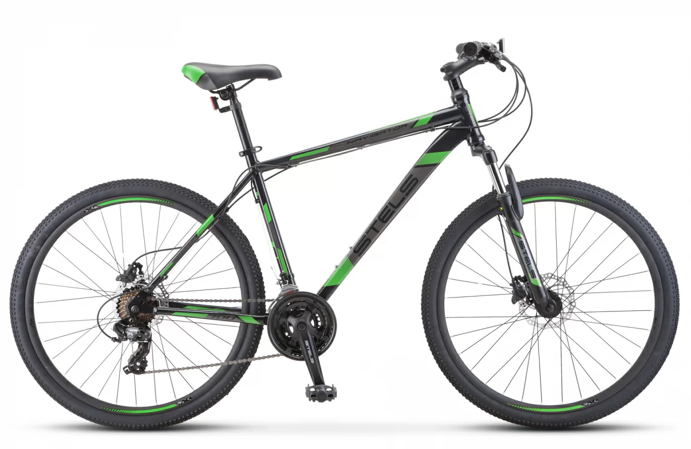 Фото Велосипед Stels Navigator-700 D 27.5" (2021) чёрный/зелёный F010 со склада магазина СпортСЕ