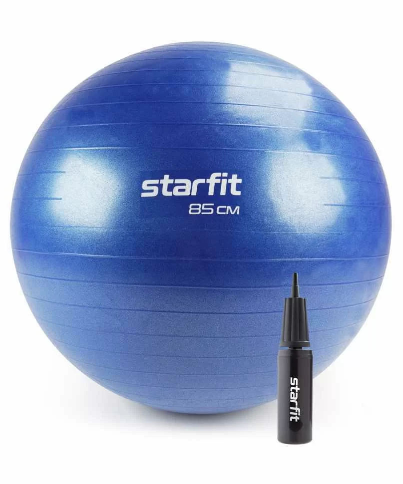 Фото Фитбол 85 см StarFit GB-109 1500 гр антивзрыв с ручным насосом темно-синий УТ-00020234 со склада магазина СпортСЕ
