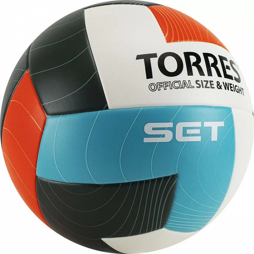 Фото Мяч волейбольный Torres Set р.5 синт.кожа клееный бело-оранж-серо-голубой V32045 со склада магазина СпортСЕ