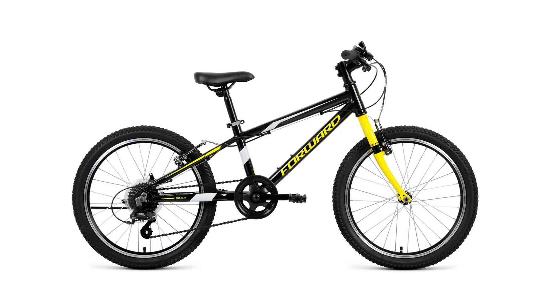 Фото Велосипед Forward Rise 20 2.0 (2020) черный/желтый RBKW01607002 со склада магазина СпортСЕ
