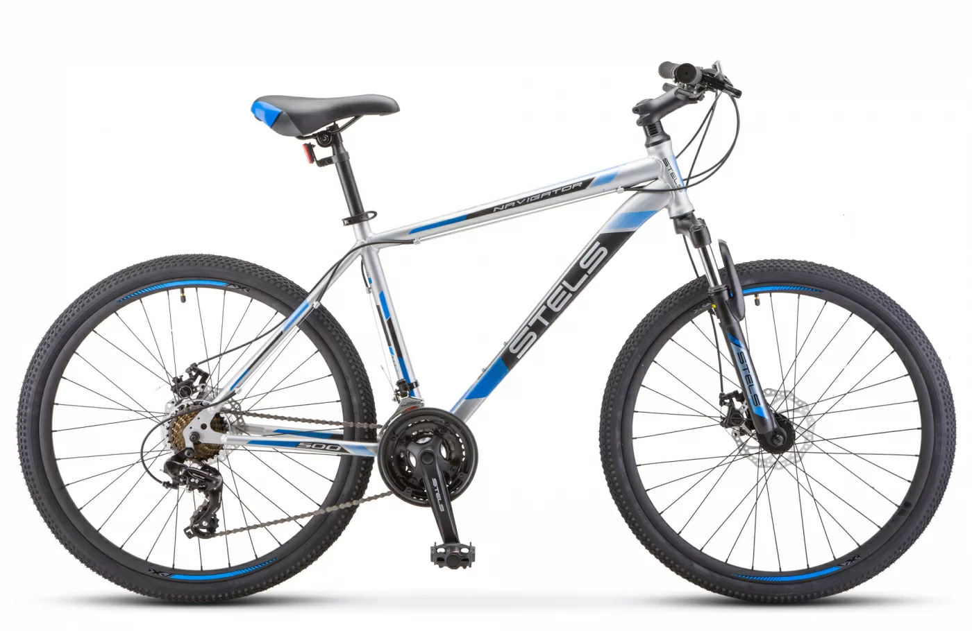 Фото Велосипед Stels Navigator-500 MD 26" (2021) серебристый/синий F010 со склада магазина СпортСЕ