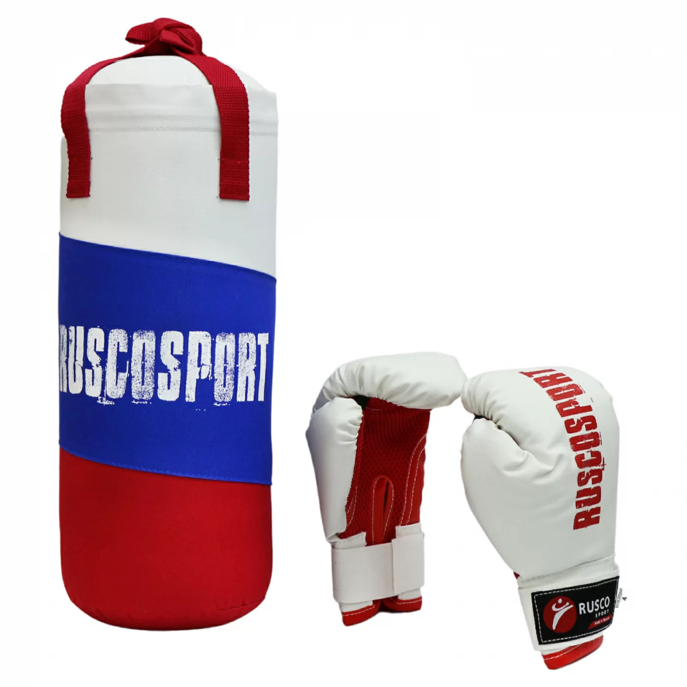 Фото Набор боксерский для начинающих RuscoSport Триколор (перчатки бокс. 6 oz) красный со склада магазина СпортСЕ