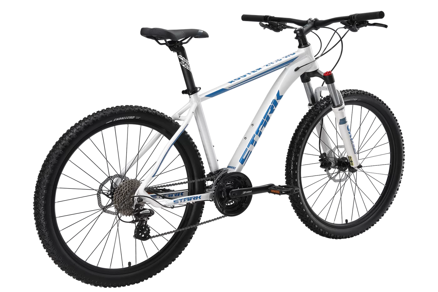 Фото Велосипед Stark Router 27.3 HD (2024) белый металлик/синий со склада магазина СпортСЕ