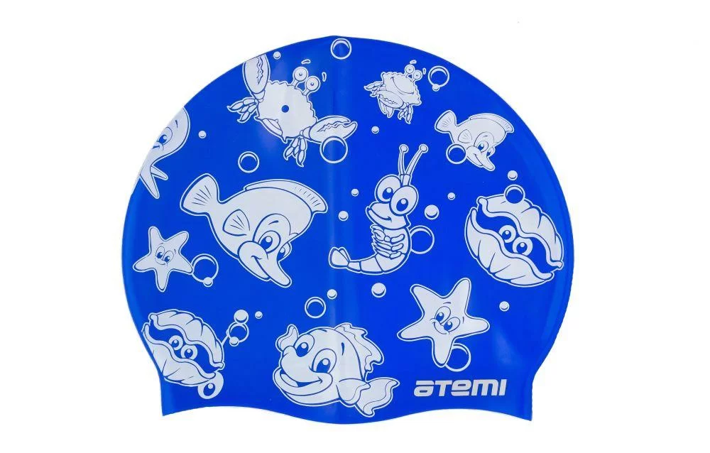Фото Шапочка для плавания Atemi PSC309 Jr силикон синяя (морская фауна) со склада магазина СпортСЕ