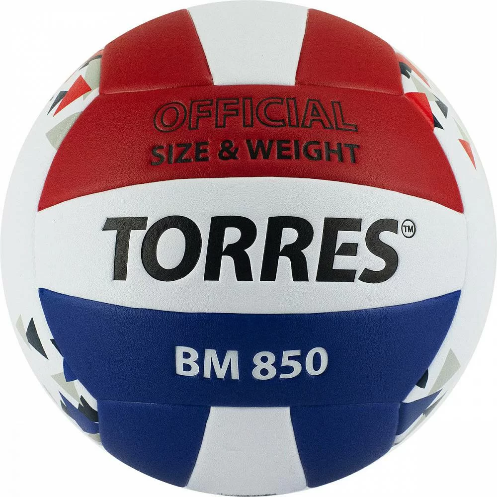 Фото Мяч волейбольный Torres BM850 р.5 синт. кожа клееный  бел-син-крас V32025 со склада магазина СпортСЕ