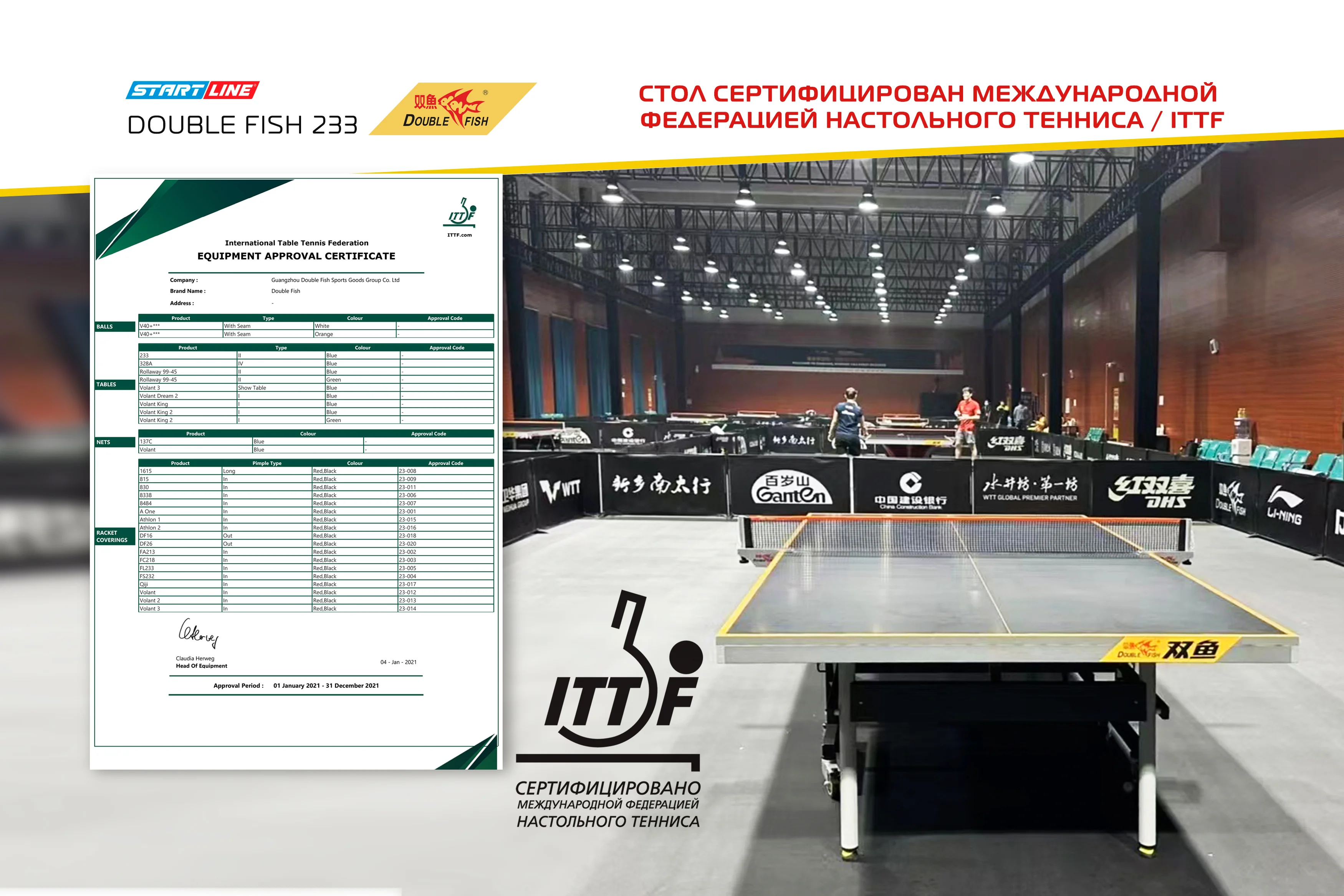  Стол теннисный Double Fish 233 синий по низким ценам в Томске и Северске