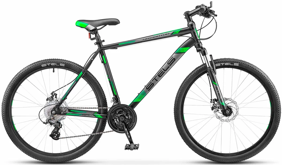 Фото Велосипед Stels Navigator-500 MD 26" черный/зеленый со склада магазина СпортСЕ
