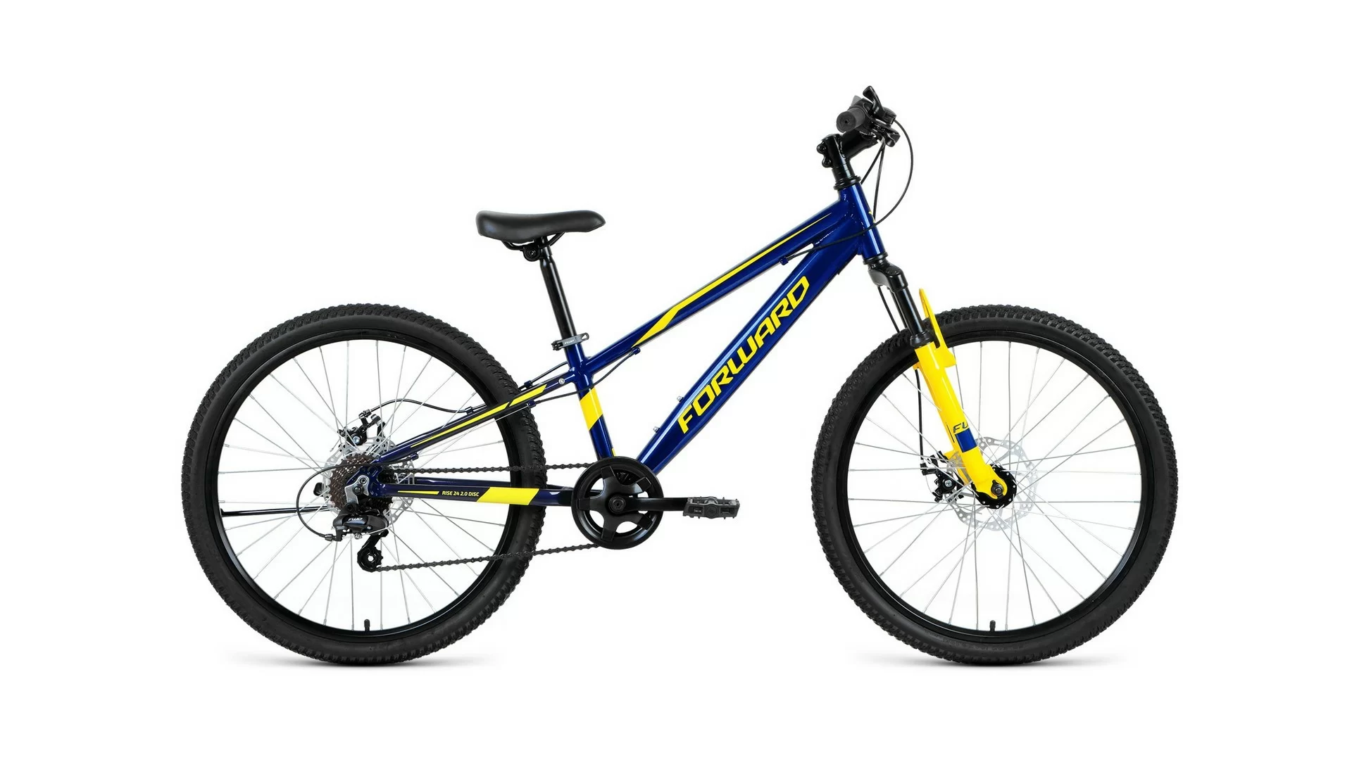 Фото Велосипед Forward Rise 24 2.0 disc (2020) темно-синий/желтый RBKW01647006 со склада магазина СпортСЕ