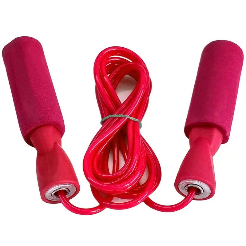 Фото Скакалка 2.8 м с подшипником R18103-2 ПВХ розовые ручки, красный шнур 10014646 со склада магазина СпортСЕ