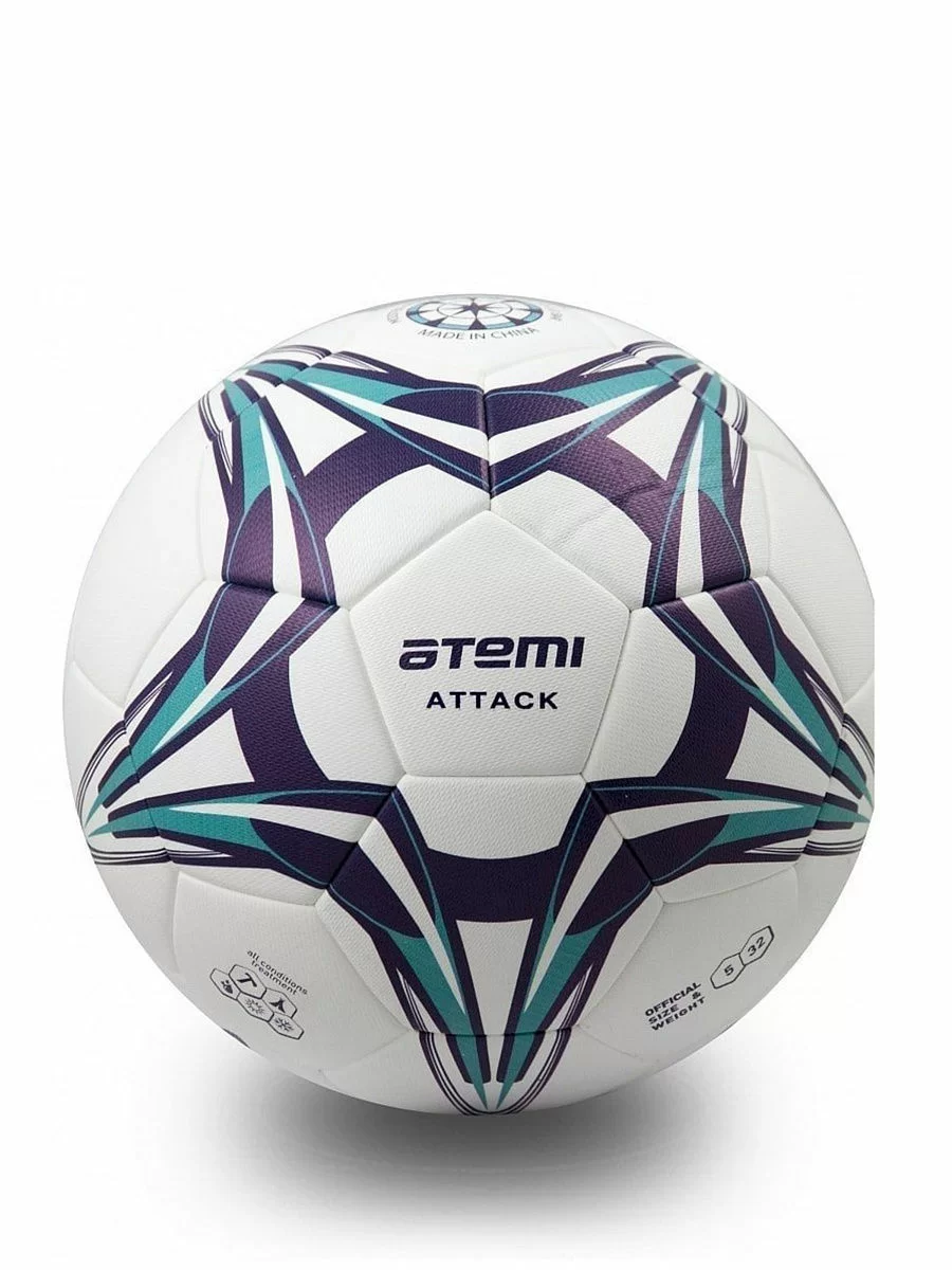 Фото Мяч футбольный Atemi Attack №5 PVC foam бел/т.син/салат со склада магазина СпортСЕ