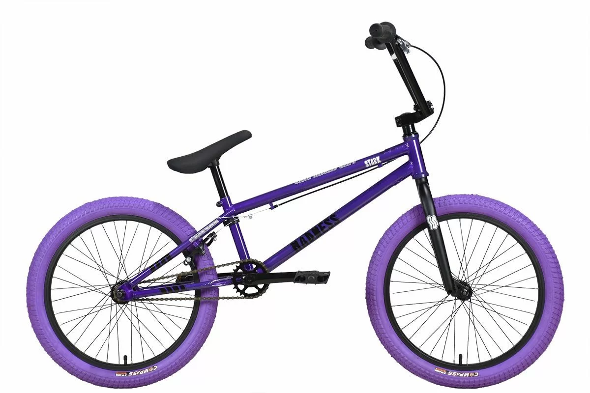 Фото Велосипед Stark Madness BMX 4 (2024)  серо-фиолетовый/черный/фиолетовый со склада магазина СпортСЕ