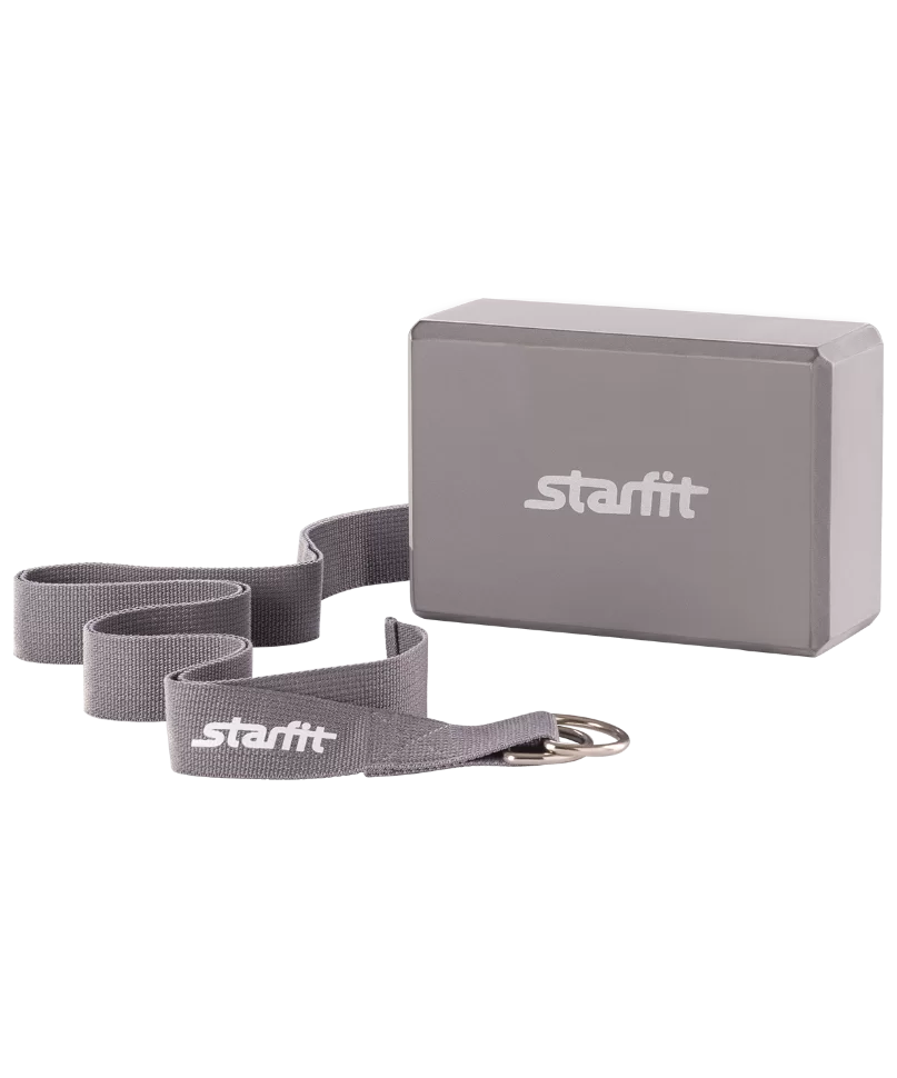 Фото Комплект из блока и ремня для йоги StarFit FA-104 серый УТ-00008967 со склада магазина СпортСЕ