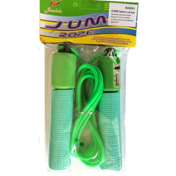 Фото Скакалка 2.85 м со счетчиком B23651 ПВХ, ручки пластик, зеленая B23651 со склада магазина СпортСЕ