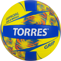 Мяч волейбольный Torres Grip Y р.5 синт. кожа машин.сшивка желто-синий V32185