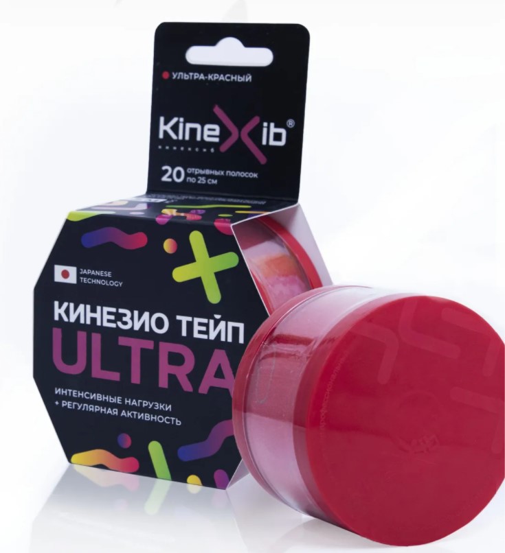 Тейп Кинезио Kinexib Ultra 5м*5см красный Фото Тейп Кинезио Kinexib Ultra 5м*5см красный со склада магазина СпортСЕ