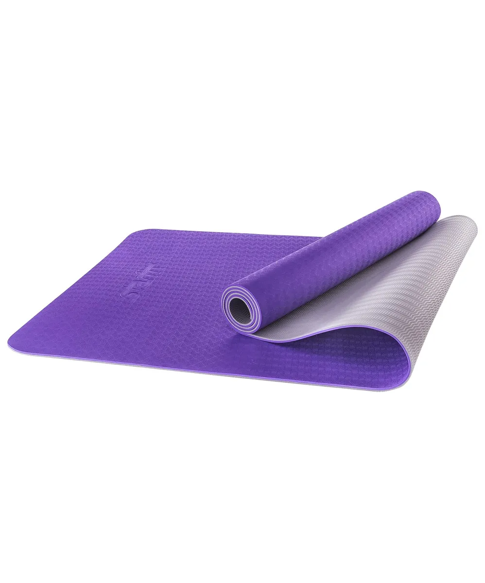 Фото Коврик для йоги StarFit FM-201 TPE 173x61x0,5 см фиолетовый/серый  УТ-00008847 со склада магазина СпортСЕ