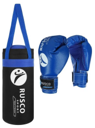 Набор боксерский для начинающих RuscoSport (перчатки бокс. 4 oz) черно-синий