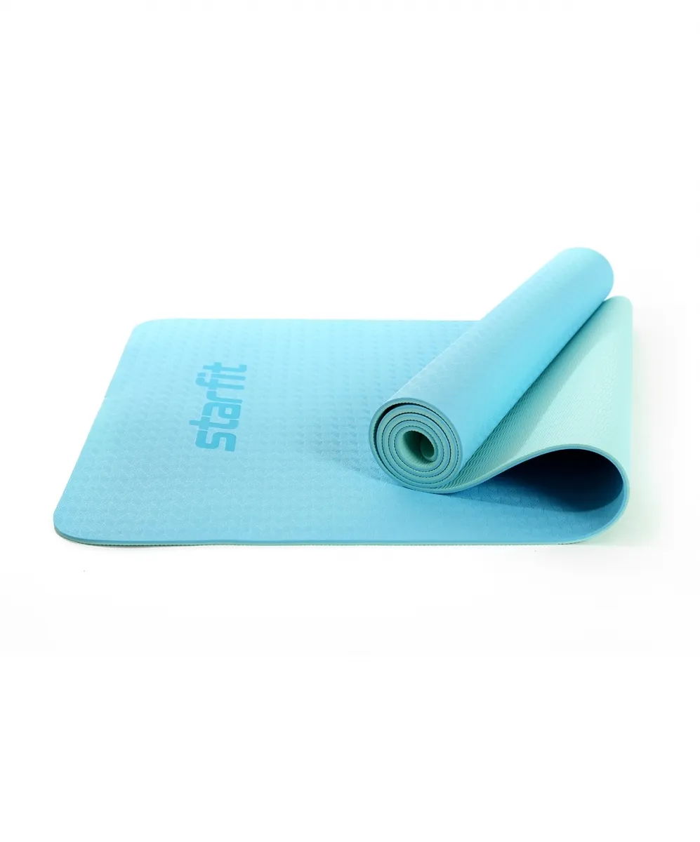 Фото Коврик для йоги StarFit FM-201 TPE 173x61x0,5 см синий пастель/мятный УТ-00018913 со склада магазина СпортСЕ