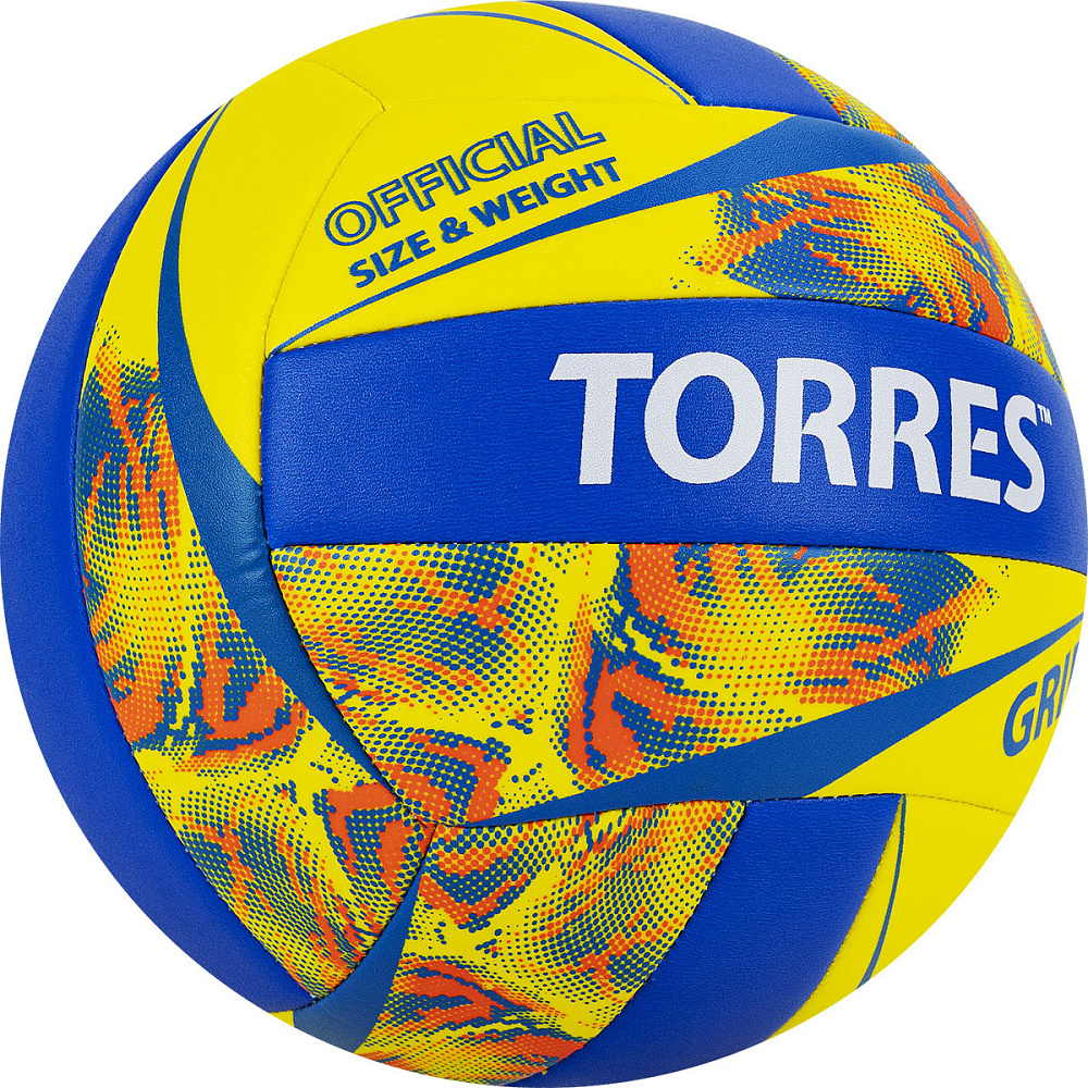 Фото Мяч волейбольный Torres Grip Y р.5 синт. кожа машин.сшивка желто-синий V32185 со склада магазина СпортСЕ