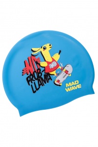  Шапочка для плавания Mad Wave Llama юниорская Azure по низким ценам в Томске и Северске