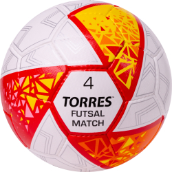 Мяч футзальный Torres Futsal Match №4 32 п ПУ,4 подкл.слоя,ручн.сш,бело-крас-жёлт