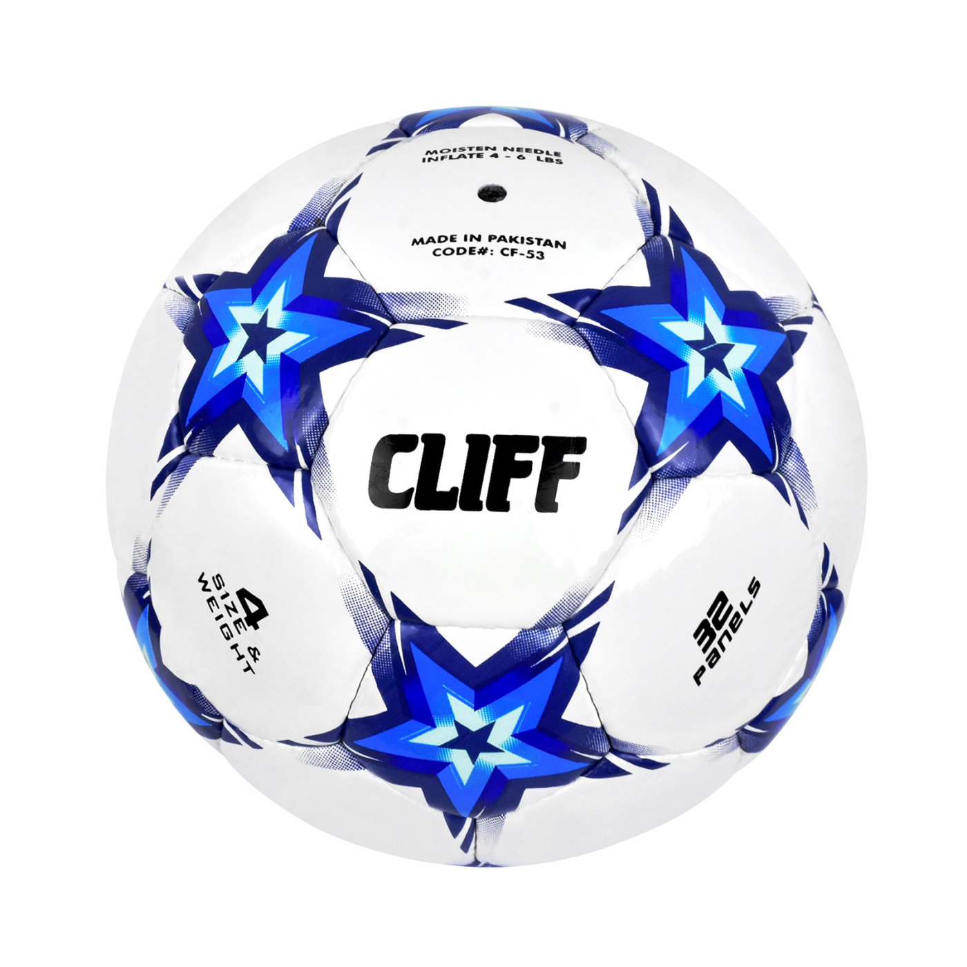 Мяч футбольный Cliff CF-53 №4 с отскоком PU Shine бело-синий (звезды) по низким ценам в Томске и Северске